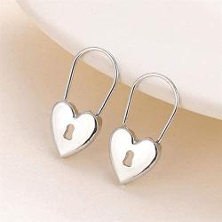 Metal Heart Lock Hoop Earrings Geometric Lock Pendant Maxi Earrings High Polished Cartilage Minimalist Sleeper Safety Pin Hoops for Women Girl Wedding Jewelry-heart