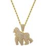 Custom Men Women 14k Gold Finish Italy Iced Bling Ape Gorilla Pendant Individual Micro-Pave Simulated Diamond Punk Necklace Ice Out, Iced Pendant, Letter Clout Stitching 4mm 22'' Rope Necklace