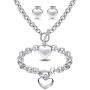 LOYALLOOK 3Sets Heart Pendant Necklace Toggle Chain Heart Bracelet Heart Stud Earrings for Women Stainless Steel Charm Love Heart Jewelry Set