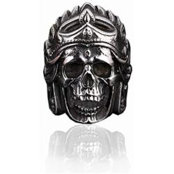 Indian Headdress Skull Head Ring for Men, Indian Chief Skull Ring, Native American Indian Head Rings, Crown Skull Ring Halloween Biker, Vintage Punk Skull Jewelry Gift for Men Boys