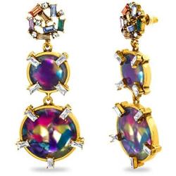 CATHERINE MALANDRINO Yellow Gold-Tone Statement Baguette Rhinestone Rainbow Acrylic Drop Earrings for Women
