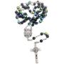 Nazareth Store Saint Benedict Rosary Necklace Deep Blue With Sheen Crystal Beads, Silver Miraculous Medal and Cross NR - Velvet Bag