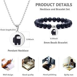 COLOYAN Among Us Color Necklace Bracelets Jewelry Set Among us Game Charm Beads Bracelets and Pendant Necklace for Strategy Casual Game Lovers
