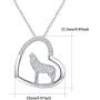 TRISHULA Wolf Necklace, 925 Sterling Silver Howling Wolf Heart Necklace with Cubic Zircon Animal Pendant Necklace Wolf Gift for Women Girls 18''+2'' (Gift Box Included)