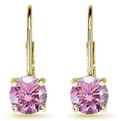 Yellow Gold Flashed Sterling Silver 6mm Round-cut Leverback Earrings Made with Swarovski Crystals