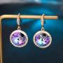 Swarovski Crystal Halo Round Drop Dangle Earrings for Women 14K Gold Plated Hypoallergenic Jewelry