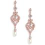 Mariell Vintage Cubic Zirconia and Rose Gold Bridal Earrings with Genuine Freshwater Pearl Drops