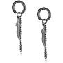Men Feather Hoop Earrings Tassel Dangle Chain Punk Ear Studs Stainless Steel Silver Piercing Jewelry