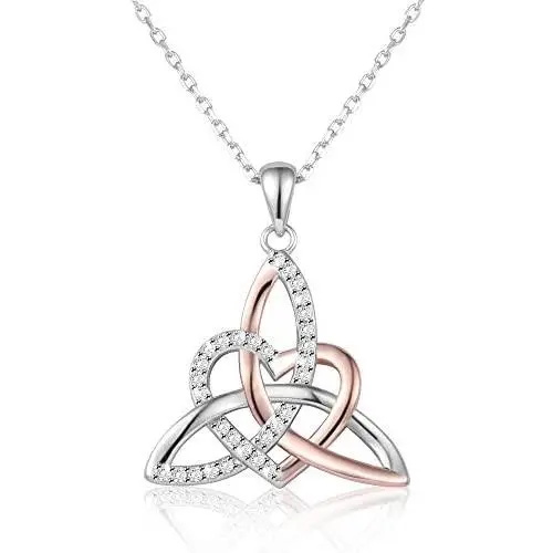Celtic Trinity Knot Necklace Irish Jewelry Triquetra Trinity Vintage Heart Pendant Necklace Earrings for Women Girl Mother Daughter Gift