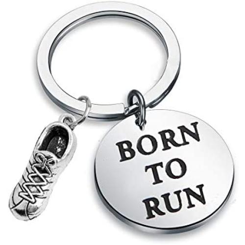 SEIRAA Runners Gift Marathon Jewelry Born to Run Keychain Running Keychain with Running Shoes Charm
