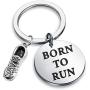 SEIRAA Runners Gift Marathon Jewelry Born to Run Keychain Running Keychain with Running Shoes Charm