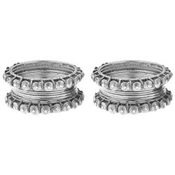Efulgenz Boho Vintage Antique Gypsy Tribal Indian Oxidized Silver Plated Crystal Bracelets Bangle Set Jewelry
