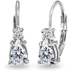 Sterling Silver Dainty Teardrop Huggie Leverback Earrings Made with AAA Cubic Zirconia