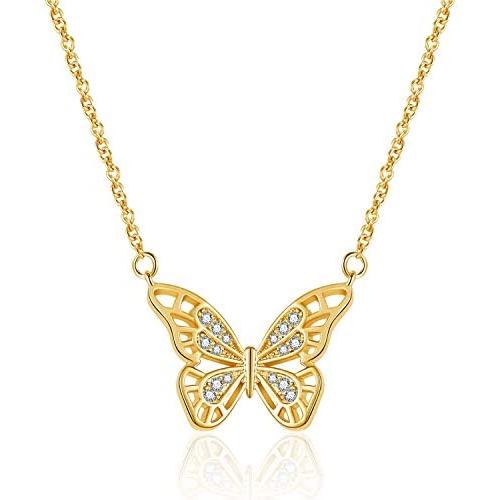 Ascona Dainty Butterfly Necklace 18K Gold/Silver/Rose Gold Plated Cubic Zirconia Butterfly Pendant Chain Necklaces for Women Grils