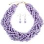 RIAH FASHION Braided Chunky Cluster Bead Bubble Statement Necklace - Multi Strand Twisted Colorful Twisted Ball Hammock Bib Collar Acrylic, Sparkly Crystal
