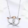 Infinity Love Heart Cat Necklace for Women Girls 925 Sterling Silver Two-Tone Hollow out Mother and Daughter Kitten Ear Pendant Choker Necklace Double Interlocking Circles Jewelry Cute Delicate