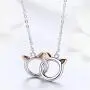 Infinity Love Heart Cat Necklace for Women Girls 925 Sterling Silver Two-Tone Hollow out Mother and Daughter Kitten Ear Pendant Choker Necklace Double Interlocking Circles Jewelry Cute Delicate