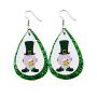 6 Pairs Gnome Faux Leather Dangle Earrings Set Green Teardrop Lightweight Drop Earrings for Women Girls St Patricks Day Party Jewelry Gift