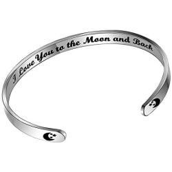 CAROMAY Wife Bangles Husband Cuff Bracelet Valentines Day Present I Love You to The Moon and Back Lovers Unisex Jewelry