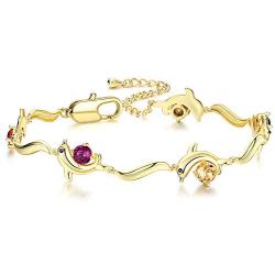 Sllaiss 14K Gold Plated Dolphin Bracelet Embellished with 5A Cubic Zircon Lobster Clasp Fashion Party Valentines Day Jewelry Gift for Women Adjustable Dolphin Link Bracelets