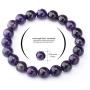 Natural Stone Bracelet, 10mm Amethyst Gemstone Beads Healing Crystal Reiki Chakra Balancing Stretch Bracelets 7'', Stress Relief, Bring Luck and Prosperity Women Men Girls Gifts