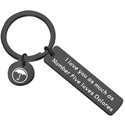 ENSIANTH The Umbrella Academy Inspired Gift I Love You As Much As Number Five Loves Dolores Black Keychain Number 5 Fans Gift