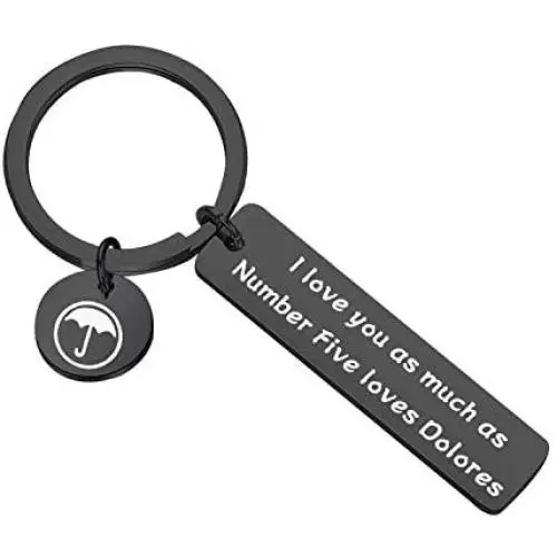 ENSIANTH The Umbrella Academy Inspired Gift I Love You As Much As Number Five Loves Dolores Black Keychain Number 5 Fans Gift ENSIANTH The Umbrella Academy Inspired Gift I Love You As Much As Number Five Loves Dolores Black Keychain Number 5 Fans Gift
