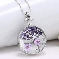 YAZILIND DIY Dried Flower Round Lockets Pendant Chain Necklace Women Birthday Jewelry Gift