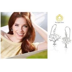 Big Apple Hoops - Mothers Day High Polish Sterling Silver Happy Tree of Life for Luck and Love Drop Dangle Earrings Made from Real 925 Sterling Silver Unique Design Jewelry Modern Fashion Gift for Women