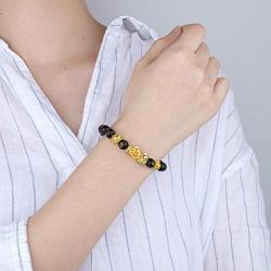 PLTGOOD Feng Shui Black Obsidian Wealth Bracelet, Pi Xiu Bracelet for Men Women - Dragon Lucky Charm Bracelet Attract Hand Carved Mantra Elastic Bead Bracelet