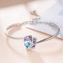 AOBOCO I Love You Jewelry - Sterling Silver Blue Purple Love Heart Bangle Bracelet Embellished with Crystals from Austria, Fine Anniversary Birthday Jewelry Gifts for Women