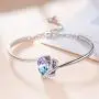 AOBOCO I Love You Jewelry - Sterling Silver Blue Purple Love Heart Bangle Bracelet Embellished with Crystals from Austria, Fine Anniversary Birthday Jewelry Gifts for Women