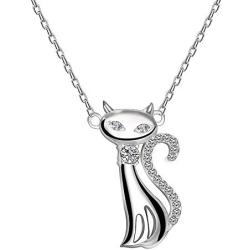 SOUHONEY Cat Necklace, Cute Elegant Cat Necklace for Women, S925 Sterling Silver Cat Pendant Necklace, Fashion Cat Jewelry Gifts for Cat Lover Birthday Mothers Day