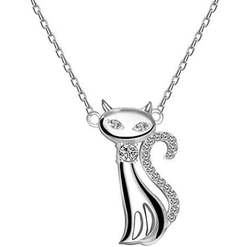 SOUHONEY Cat Necklace, Cute Elegant Cat Necklace for Women, S925 Sterling Silver Cat Pendant Necklace, Fashion Cat Jewelry Gifts for Cat Lover Birthday Mothers Day