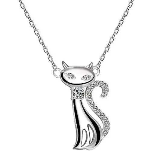 SOUHONEY Cat Necklace, Cute Elegant Cat Necklace for Women, S925 Sterling Silver Cat Pendant Necklace, Fashion Cat Jewelry Gifts for Cat Lover Birthday Mothers Day