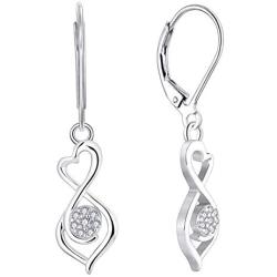 YL Dangle Drop Infinity Earrings 925 Sterling Silver Leverback Earrings 18K White Gold Jewelry for Women