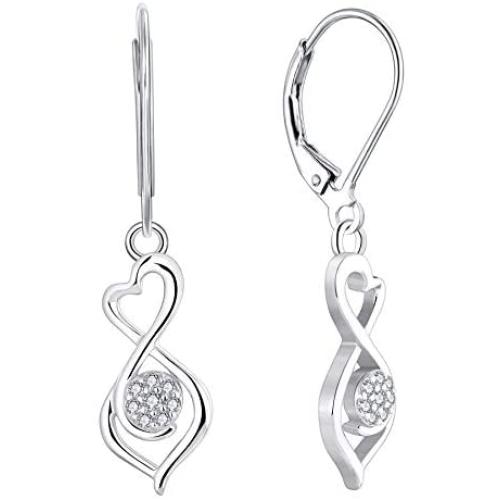 YL Dangle Drop Infinity Earrings 925 Sterling Silver Leverback Earrings 18K White Gold Jewelry for Women