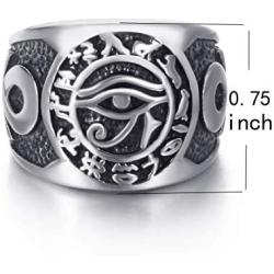 Men Stainless Steel Rings Egyptian Eye of Horus Cross of Life Ankh Hieroglyphics Text Symbol Vintage Jewelry