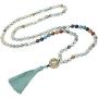 Nupuyai 108 Mala Prayer Beads Necklace for Women Men, 7 Chakra Crystal Stone Long Wrap Necklace with Tassel OM Charm Yoga Meditation Reiki Quartz Jewelry