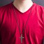 Steve Madden Mens Two-Tone Fancy Cross Necklace on 26'' Box Chain in Rose Gold IP and Gunmetal IP Plated Stainless Steel, Rose Gold-Tone/Gunmetal-Tone, 26