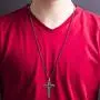 Steve Madden Mens Two-Tone Fancy Cross Necklace on 26'' Box Chain in Rose Gold IP and Gunmetal IP Plated Stainless Steel, Rose Gold-Tone/Gunmetal-Tone, 26