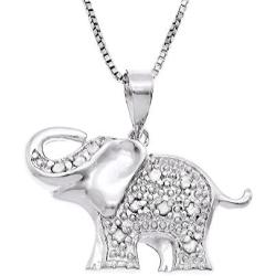 JewelExclusive Sterling Silver 1/10cttw Natural Round-Cut Diamond (J-K Color, I2-I3 Clarity) Elephant Pendant-Necklace,18''