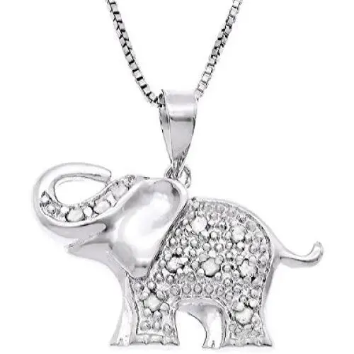 JewelExclusive Sterling Silver 1/10cttw Natural Round-Cut Diamond (J-K Color, I2-I3 Clarity) Elephant Pendant-Necklace,18'' JewelExclusive Sterling Silver 1/10cttw Natural Round-Cut Diamond (J-K Color, I2-I3 Clarity) Elephant Pendant-Necklace,18''