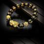 Feng Shui The Best 12mm Black Hand Carved Mantra Bead Bracelet with Golden Pi Xiu/Pi Yao Lucky Wealthy Amulet Brecelet