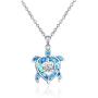 JO WISDOM Blue Fire Opal Dolphins/Turtle Necklaces,925 Sterling Silver Dancing Diamond Cubic Zirconia Animal Pendant Necklace