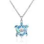 JO WISDOM Blue Fire Opal Dolphins/Turtle Necklaces,925 Sterling Silver Dancing Diamond Cubic Zirconia Animal Pendant Necklace