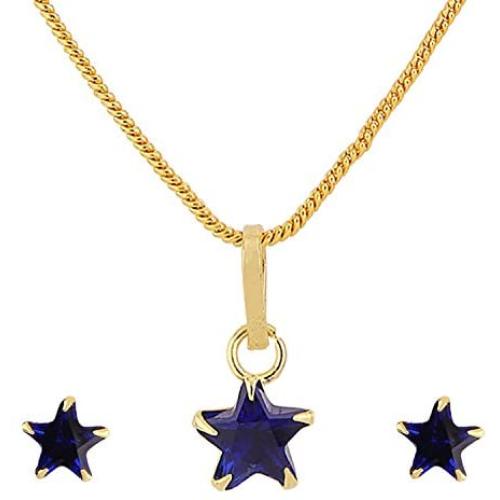 Efulgenz 14K Gold Plated Blue Star Cubic Zirconia Pendant Necklace and Earrings Jewelry Set for Women Girls Brides Bridesmaids