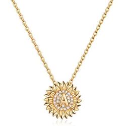 M MOOHAM 14K Gold Plated Sunflower Initial Necklaces, Dainty Letter Charm Initial Necklaces for Teen Girls Women, Small Cute Letter Necklaces for Kids Toddler Girls Sunflower Jewelry Sunflower Gifts