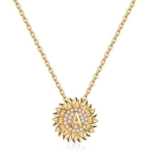 M MOOHAM 14K Gold Plated Sunflower Initial Necklaces, Dainty Letter Charm Initial Necklaces for Teen Girls Women, Small Cute Letter Necklaces for Kids Toddler Girls Sunflower Jewelry Sunflower Gifts