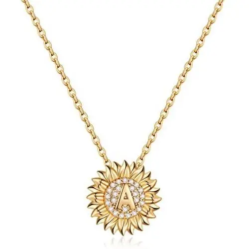 M MOOHAM 14K Gold Plated Sunflower Initial Necklaces, Dainty Letter Charm Initial Necklaces for Teen Girls Women, Small Cute Letter Necklaces for Kids Toddler Girls Sunflower Jewelry Sunflower Gifts